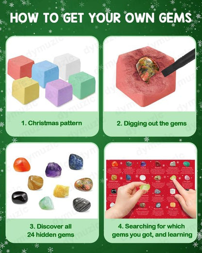 Gemstone Dig Kit Advent Calendar 2025 - Discover 24 Real Gemstones, Rocks & Crystals | Perfect Gift for Kids