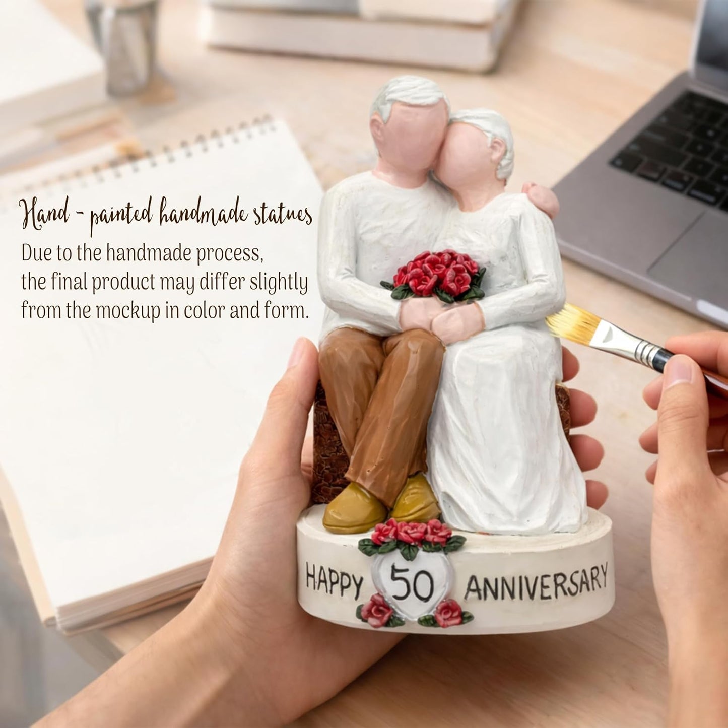 Regine Switzerland 50th Wedding Anniversary Figurines - Hand-Painted Resin Statues for Couples | 5.9 Inch Tabletop Decor
