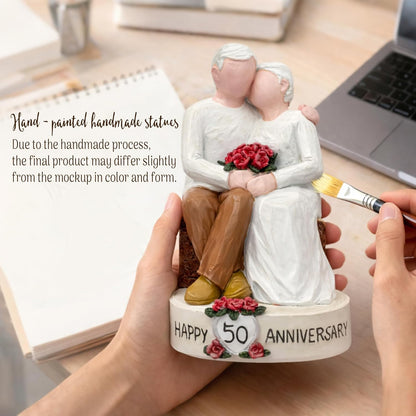 Regine Switzerland 50th Wedding Anniversary Figurines - Hand-Painted Resin Statues for Couples | 5.9 Inch Tabletop Decor