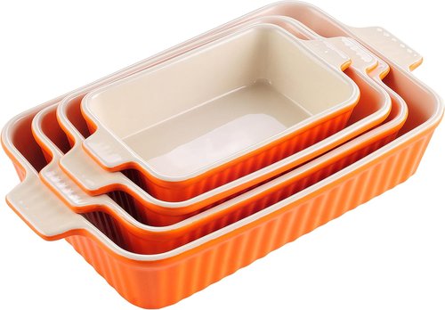 MALACASA Bakeware Set - 4-Piece Porcelain Baking Pans for Oven | Casserole & Lasagna Dishes in Orange (9.4" - 14.7")