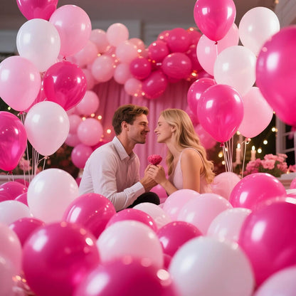 Skiennix Pink & White Balloons - 100pcs 12 Inch Hot Pink & Pastel Pink for Celebrations | Mother's Day, Birthdays, Weddings