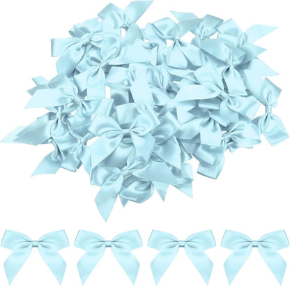 MECCANIXITY Mini Satin Ribbon Bows - 100Pcs 2.5" Sky Blue Fabric Flowers for Craft DIY & Parties