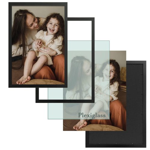 Frametory, 20x30 Poster Frame Black Distressed Grain Style Frames for 30x20 Picture or Photo - Wide Moulding Design with Acrylic Glass - Wall Display Hanging (2 Pack)