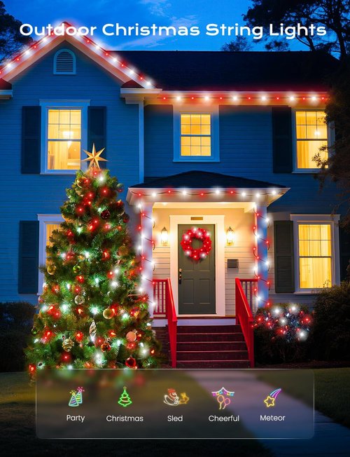 Brightown Solar C6 Strawberry String Lights - 50 LEDs, 22.64ft Red & White | Outdoor Christmas Decor