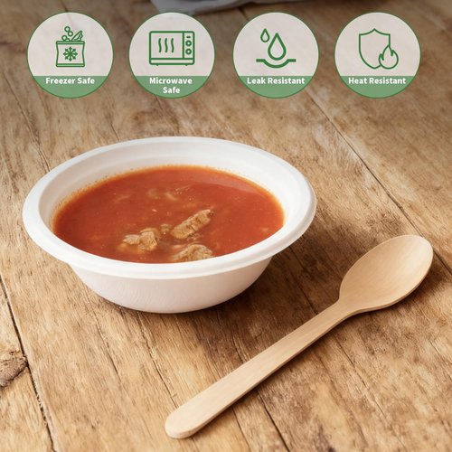 Aricsen Compostable 12 Ounce 50 Pack Disposable Small Round Paper Bowls, PFAS-Free, Eco-Friendly, Biodegradable Bagasse For Hot Soup Food Salad Dinner Party (50, 12 OZ)