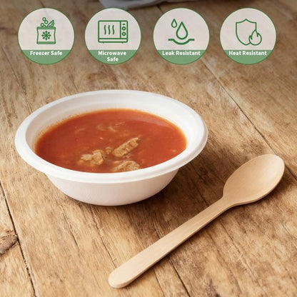 Aricsen Compostable 12 Ounce 50 Pack Disposable Small Round Paper Bowls, PFAS-Free, Eco-Friendly, Biodegradable Bagasse For Hot Soup Food Salad Dinner Party (50, 12 OZ)
