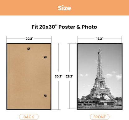 Upsimples 20x30 Picture Frame - Scratch-Proof Black Poster Frames for Photo Gallery | 3 Pack, Horizontal/Vertical Mounting