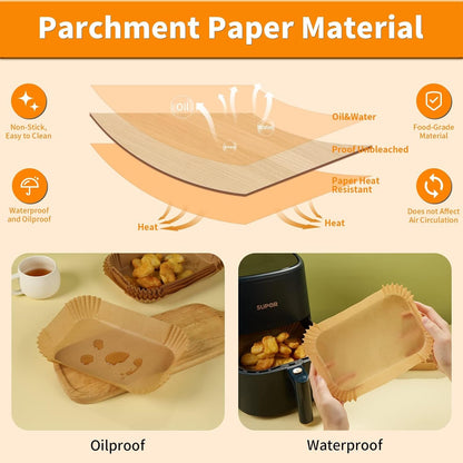 Ninja Air Fryer Liners - 130PC Disposable Baking Parchment Paper | Food-Grade Rectangle Inserts
