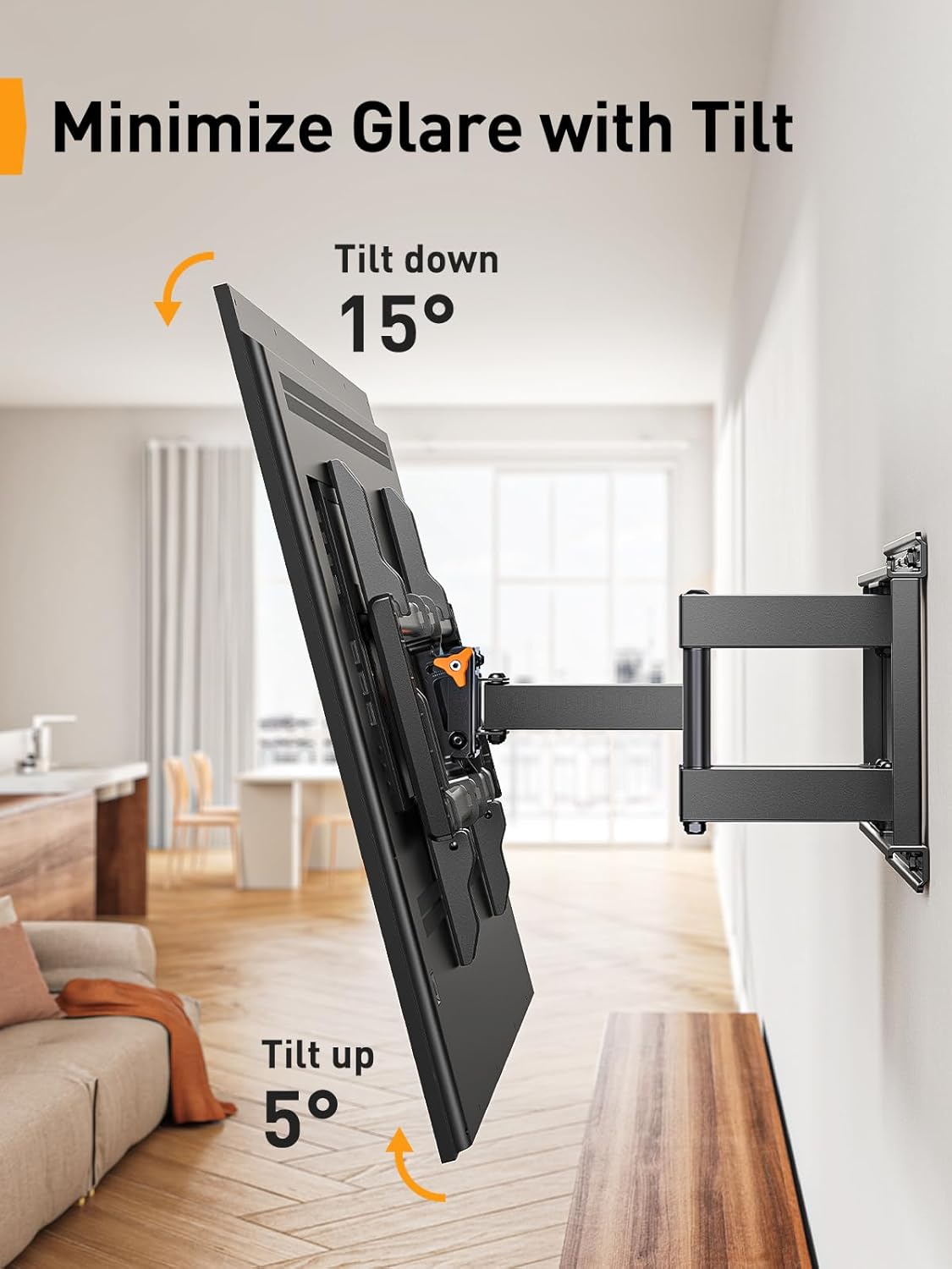 Perlegear Full Motion TV Wall Mount - Fits 42-85 Inch TVs Up to 132 lbs | Soundbar Mount for Sonos Arc