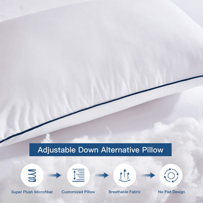 Meoflaw Pillows Standard Size Set of 2,Adjustable Microfiber Standard Pillows with Hollow Fiber,Hotel Quailty Bed Pillows for Sleeping 2 Pack for Side Sleeper