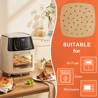 Numola 100 Pcs Disposable Air Fryer Liners - 9 Inch Perforated Parchment Sheets for Baking & Steaming