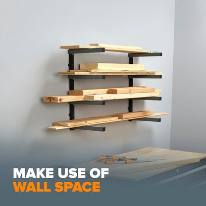 Bora 4-Level Lumber Storage Rack - Space-Saving Metal Shelf for Wood & Building Materials | PBR-004B Black Gray