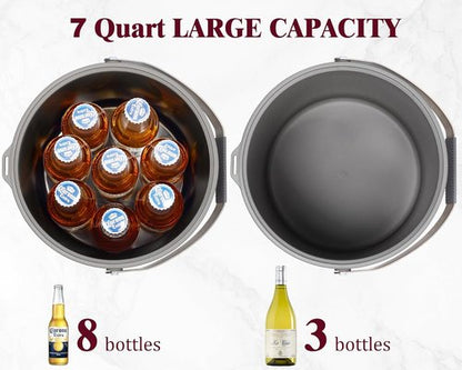 6.8L/7QT Insulated Ice Bucket with Lid & Scoop,Double-Wall Ice Bucket for Parties,Cocktail Bar(Grey)