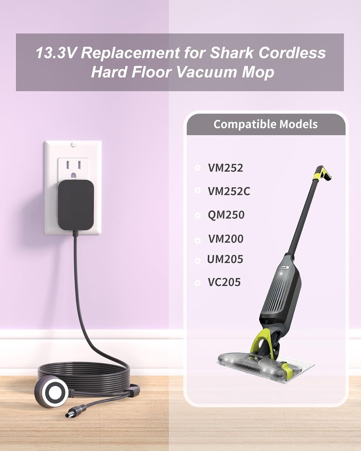 Shark VM252 Cordless Hard Floor Vacuum Mop Charger - Magnetic Design for Easy Use