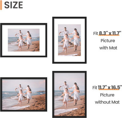 Upsimples A3 Picture Frame Set of 5 - Display 8.3x11.7 Photos with Mat or 11.7x16.5 Without | Black Wall Gallery Frames