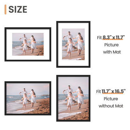 upsimples A3 Picture Frame, Display Pictures 8.3x11.7 with Mat or 11.7 x 16.5 Without, Wall Hanging Poster Frames, Black, 1 Pack