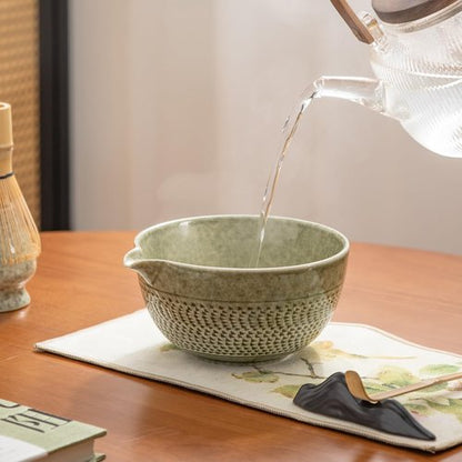 DWEHIXBUY Japanese Matcha Ceremony Accessory, Matcha Whisk, Traditional Scoop (Chashaku), Tea Spoon, Whisk Holder, 1 tea bowl, 1 tea siev, The Perfect Set to Prepare a Traditional Cup of Matcha.