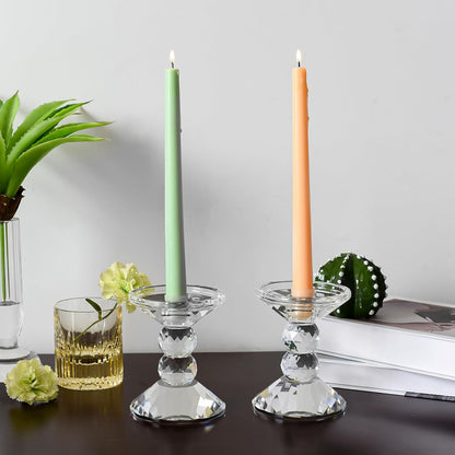 Skiennix 2-Pack Crystal Candle Holders - Elegant Clear Taper & Pillar Candlesticks | 4.9in Tall Home Decor