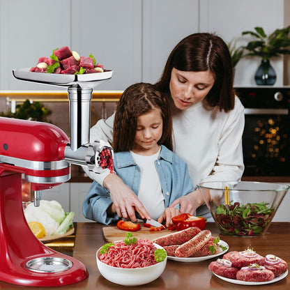 Metal Food Grinder Attachment for KitchenAid Stand Mixers Includes Sausage Stuffer Tubes,Durable Meat Grinder Food Processor Attachment for kitchenAid,with a Wealth of Accessories