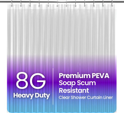 LiBa Bathroom Shower Curtain - Waterproof Plastic Shower Curtain Premium PEVA Non-Toxic with Rust Proof Grommets Clear 8G Heavy Duty Bathroom Accessories 72x96