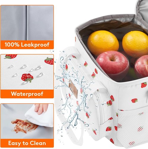 Lifewit Insulated Lunch Bag - Soft Cooler Tote for Adults | 12-Can Capacity, Strawberry Design (9L)