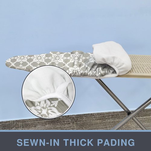 VividPaw Ironing Board Cover and Pad, Thick Padding, Elastic Edge, Silicone Coated, Resist Scorching, Adjustable Fastener, Heavy Duty Padded Iron Board Covers (Floral Tiling, 15" x 54")