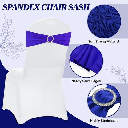 MDS Spandex Chair Sashes - Universal Elastic Stretch Bands with Buckle Slider Bow | Royal Blue, Pack of 125