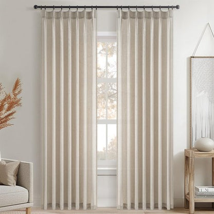 Pinch Pleated Linen Curtains 108 Inches long for Living Room 2 Panels Set Oatmeal Flax Pleat Drapes Back Tab Semi Sheer Fall Cozy Boho Ceiling to Floor 108 Inch Curtains for Bedroom Window,9FT