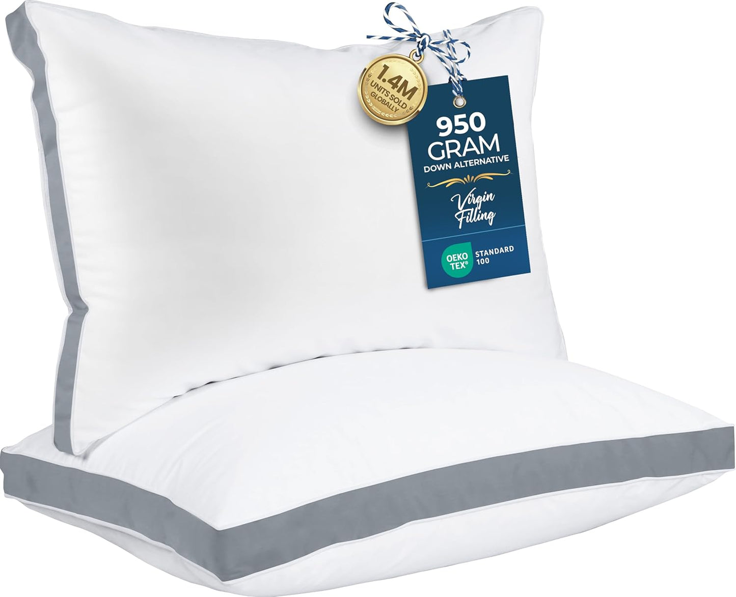 Utopia Bedding Bed Pillows - Soft & Fluffy Down Alternative | Standard Size, Set of 2, Cooling Grey