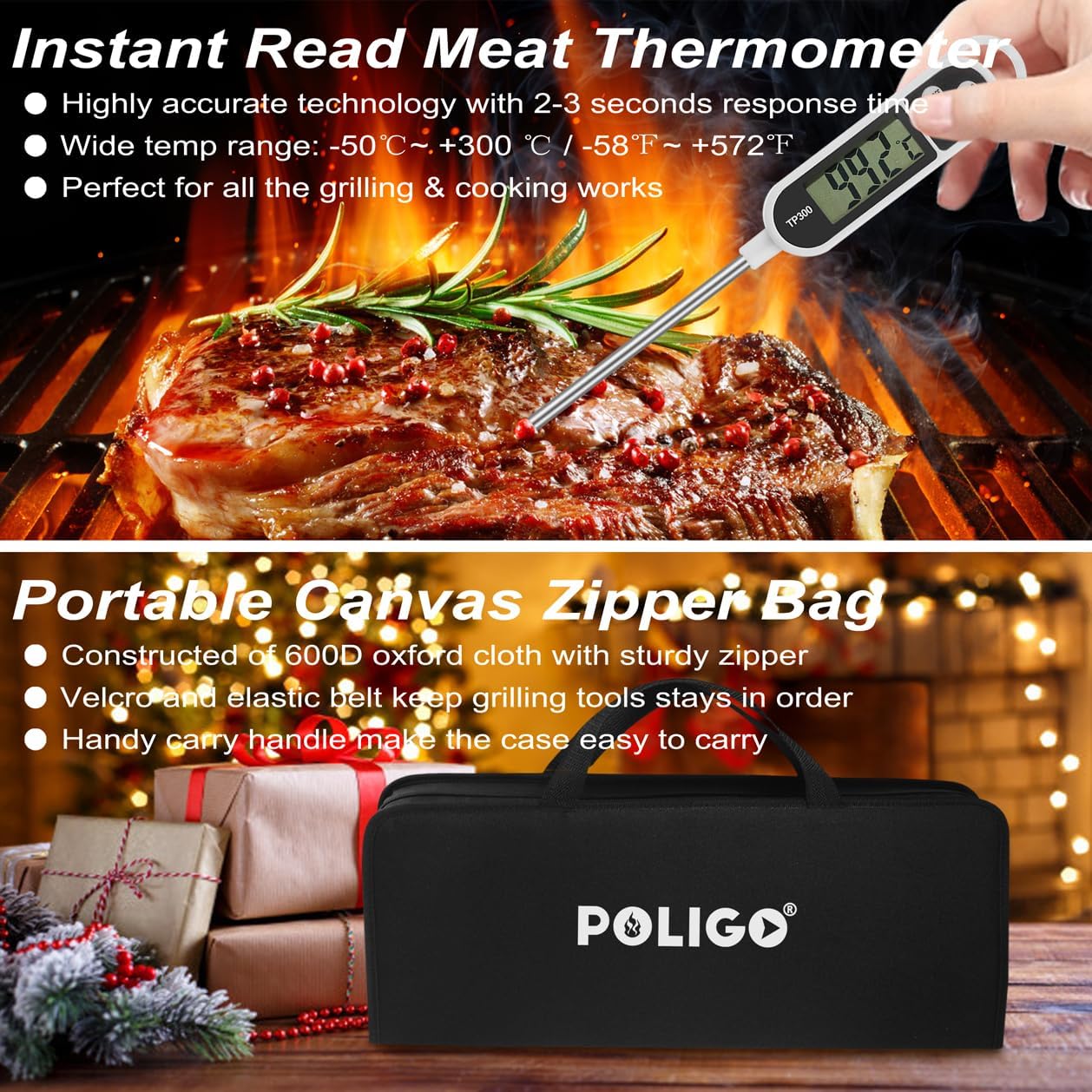 POLIGO 29 PCS BBQ Grill Accessories Set - Stainless Steel Tools with Storage Bag | Perfect Grilling Gifts for Men