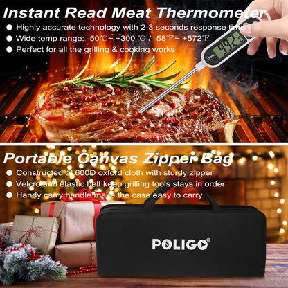 POLIGO 29 PCS BBQ Grill Accessories Set - Stainless Steel Tools with Storage Bag | Perfect Grilling Gifts for Men