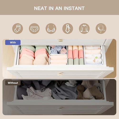 Criusia Drawer Organizer - 10 Pack Dresser Storage Bins for Baby Clothes & Underwear | Foldable White Dividers
