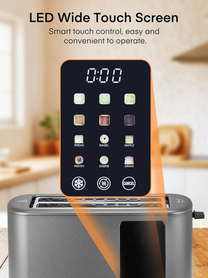 Skiennix 4-Slice Toaster - Touch Screen Control, Extra Wide Slots, Stainless Steel, Grey Finish