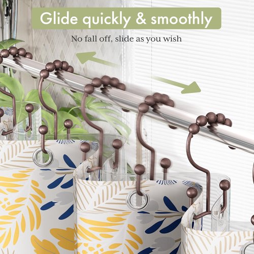 Amazer Shower Curtain Rings, Stainless Steel Shower Curtain Hooks Rings, 12 Pcs Double Glide Shower Rings for Bathroom Shower Curtain Rods Dual Rust-Resistant Shower Hooks, Bronze