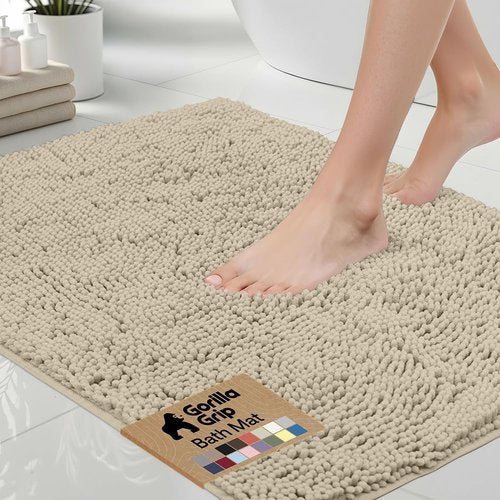 GORILLA GRIP Bath Rug Mat - Thick Soft Absorbent Chenille | Quick-Dry Microfiber, 24x17, Sand