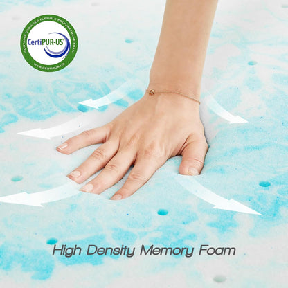 Sweetcrispy Mattress Topper - 2 Inch Thick Memory Foam Gel Infused Cooling Pad for Queen Size Bed | CertiPUR US Certified, Breathable Blue