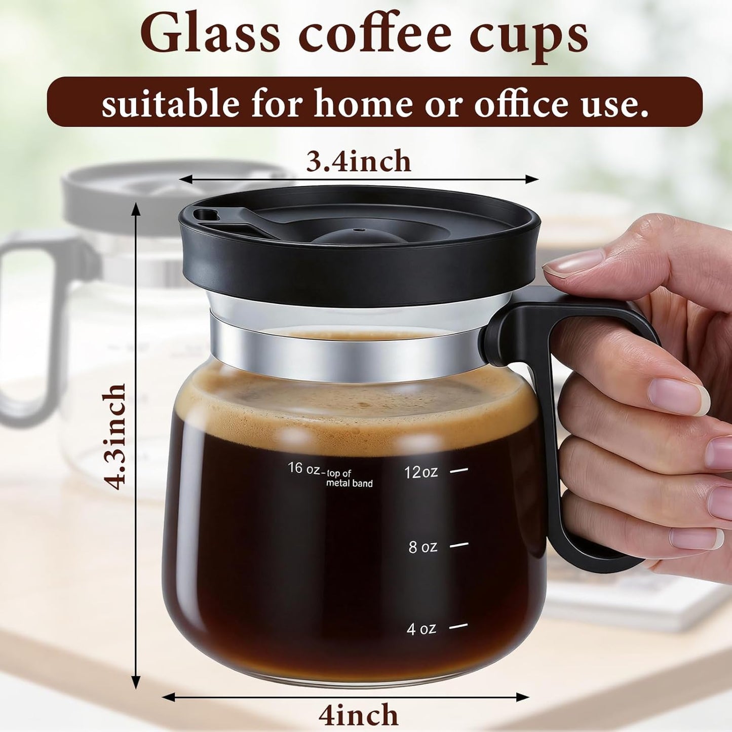 Skiennix Coffee Pot Mug - 16-Ounce Glass Mini Cup with Spill-Proof Lid & Stainless Steel Chilling Ball | Perfect Gift for Coffee Lovers