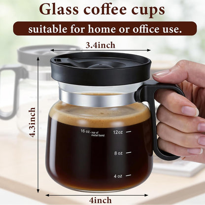 Skiennix Coffee Pot Mug - 16-Ounce Glass Mini Cup with Spill-Proof Lid & Stainless Steel Chilling Ball | Perfect Gift for Coffee Lovers