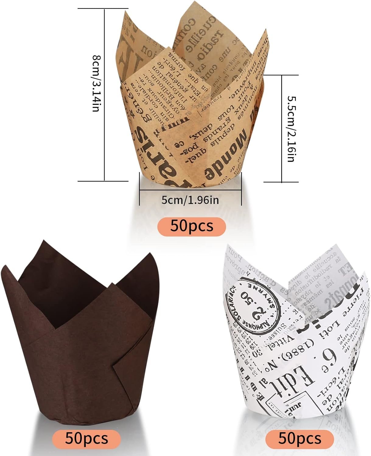 Tulip Cupcake Liners - 150 Pcs Greaseproof Parchment Baking Cups for Weddings & Parties