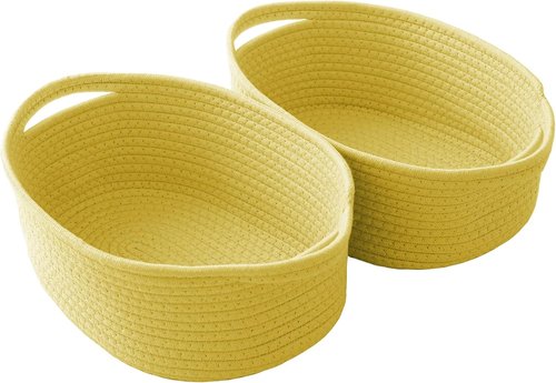 JMvicyroam Woven Basket - Small Rope Storage Bin with Handles | Organizer for Shelves & Closets - Yellow, 2 Pack