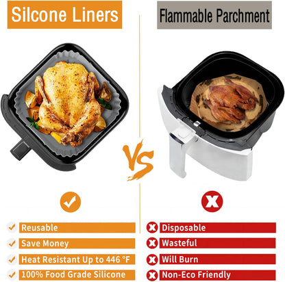 Ninja Silicone Air Fryer Liners - Reusable 8.8-Inch Square Basket for 5-8QT Air Fryers | 2-Pack