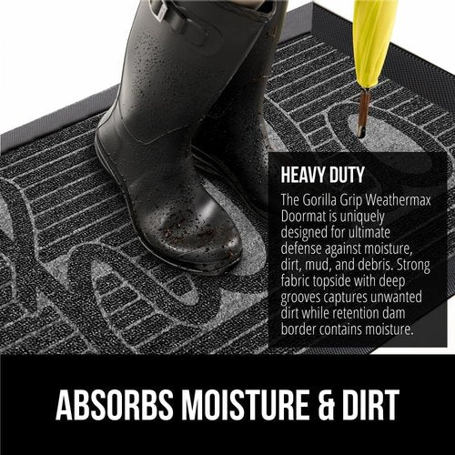 GORILLA GRIP 100% Waterproof Doormat - All-Season WeatherMAX, 35x23, Natural Rubber, Easy Clean, Charcoal