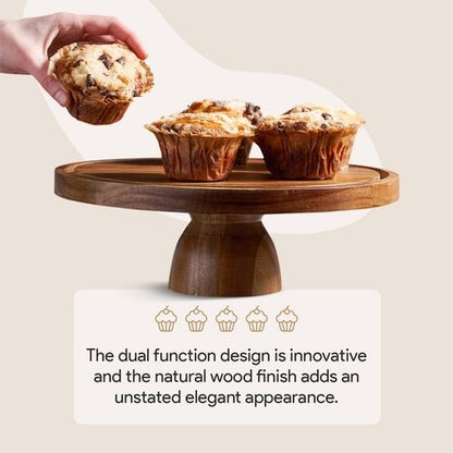 Acacia Wood Cake Stand with Lid - 12-Inch Round Dessert Display & Charcuterie Board Set