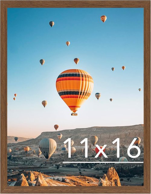 JCJMY 11x16 Picture Frame - Brown Wall Hanging Frame with Shatter Resistant Plexiglass | Versatile Mounting Options