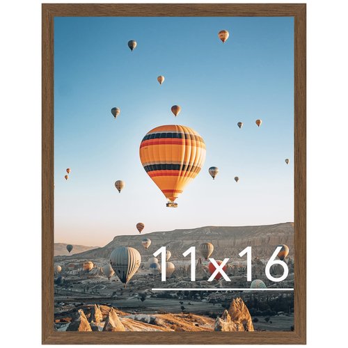 JCJMY 11x16 Picture Frame Brown for Wall Hanging, Wall Mounting Horizontally or Vertically, 11 x 16 Wall Gallery Poster Photo Frame with Shatter Resistant Plexiglass, Brown