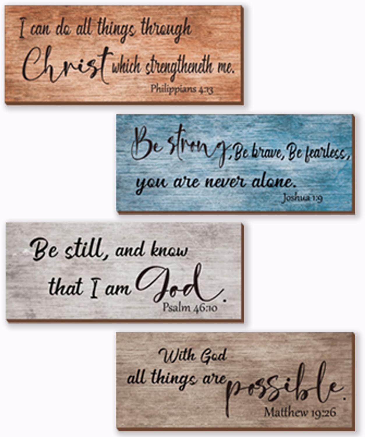 ZONWUTHY Rustic Wooden Bible Verses Wall Decor - 4-Piece Christian Signs for Home | Motivational Prayer Art (10x4)