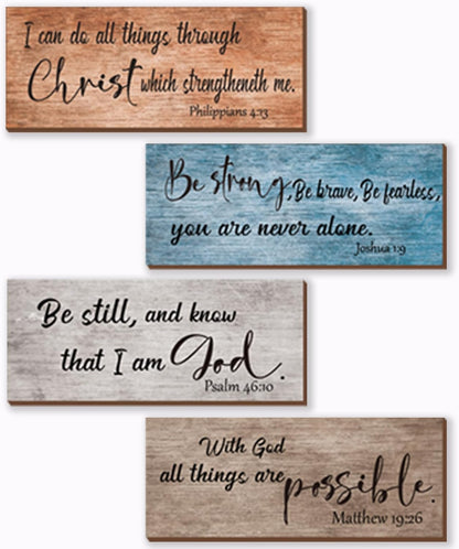 ZONWUTHY Rustic Wooden Bible Verses Wall Decor - 4-Piece Christian Signs for Home | Motivational Prayer Art (10x4)