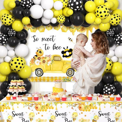 AIBIIN Bee 1st Birthday Party Supplies First Bee Day Decorations Tablecloth Set Bee Balloon Wreath Kit And Arch -1st Bee Birthday So Sweet To Bee One Banner Birthday Party For Boys Girls Photo Props