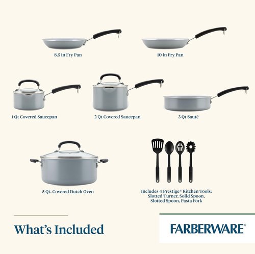 Farberware EcoAdvantage Ceramic Nonstick Cookware Set | 13-Piece Gray Pots and Pans