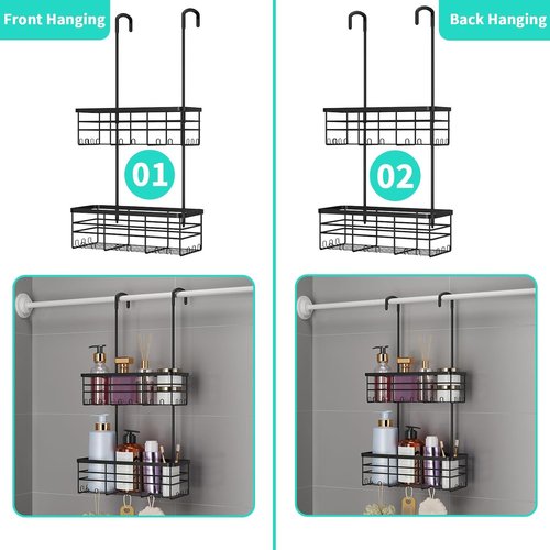 HapiRm Hanging Shower Caddy Organizer - Rustproof 304 Stainless Steel, No Drilling, Black Shelves